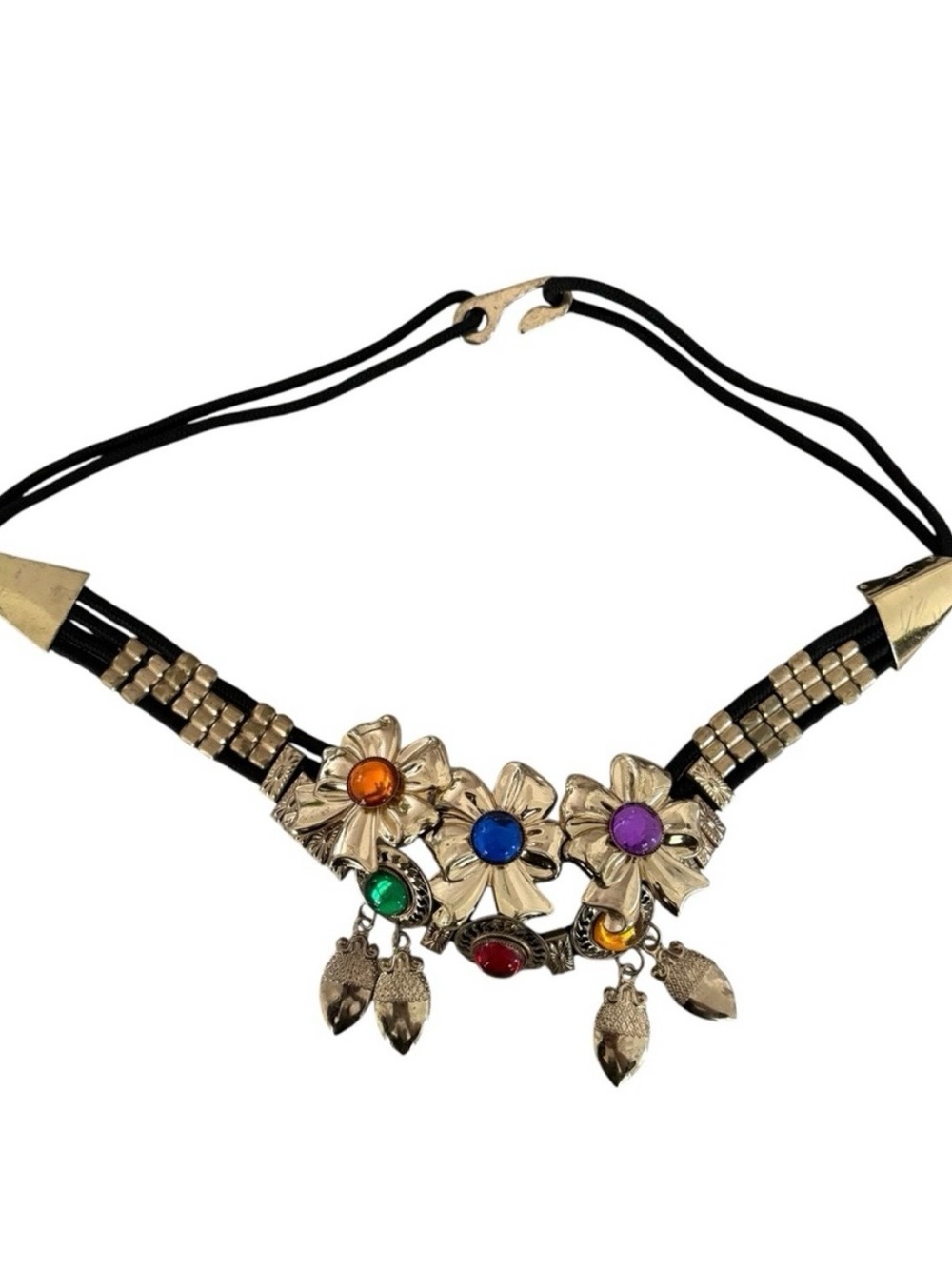 Vintage Y2K Gold Tone Multicolour Gemstone Women’s Statement Belt 35” long